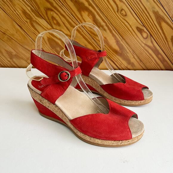 DANSKO Charlotte Wedge Sandals Red Suede EU 40 - Picture 1 of 6
